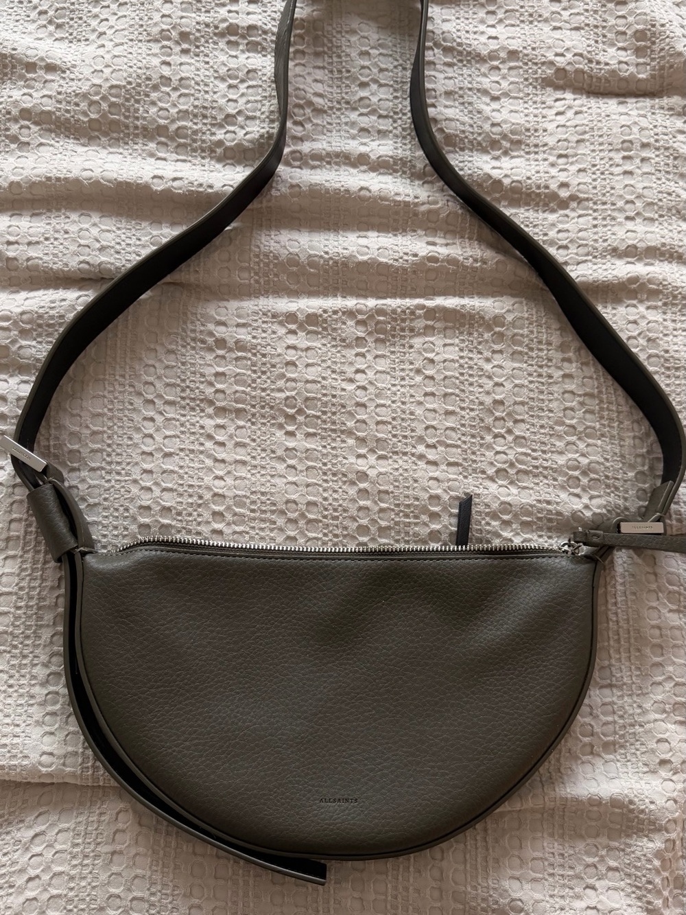AllSaints Olive Half-Moon Leather Crossbody